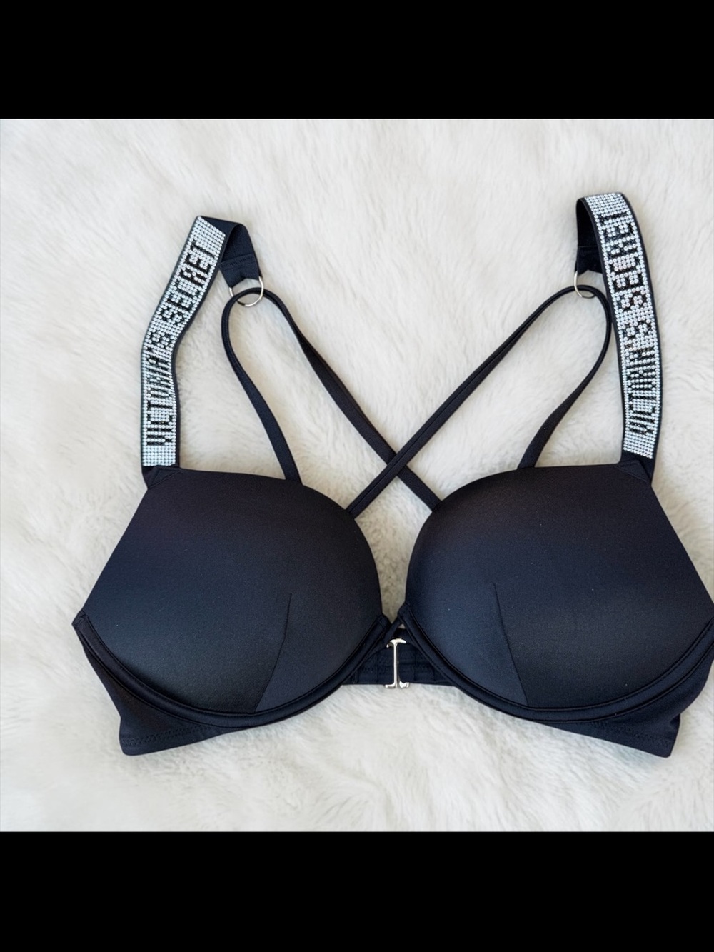 Black Molded Push-Up Bra with Branded Elastic Straps